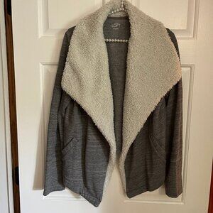 LOFT Ladies Sherpa Shawl Collar Long Sleeve Fleece-Lined Open Cardigan Size M